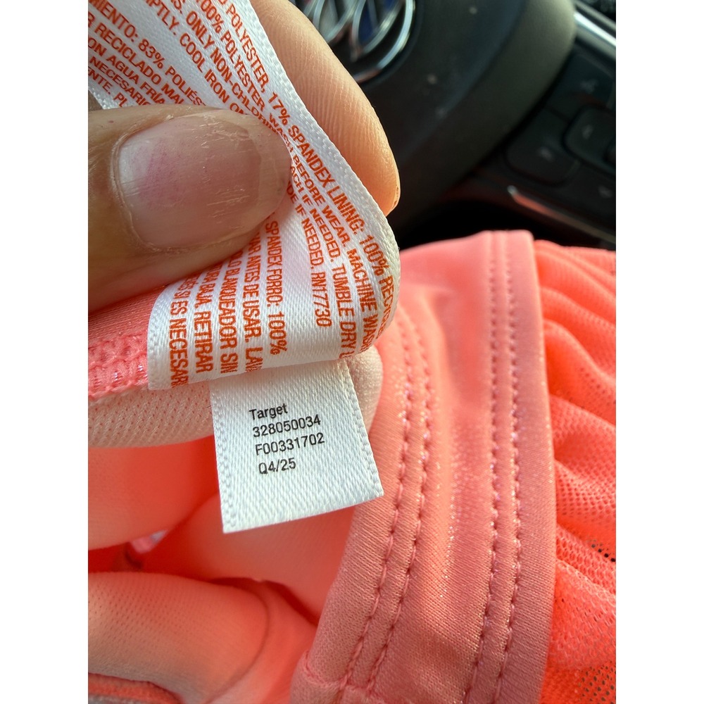 Cat & Jack Girls Pink Shimmer Ruffle One Piece Swimsuit 3T Cutout Back - Picture 4 of 4